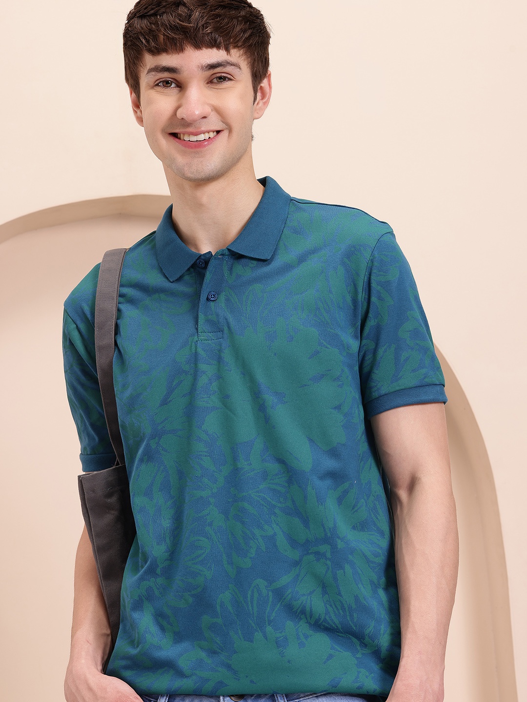 

Mast & Harbour Floral Print Polo Collar T-shirt, Teal