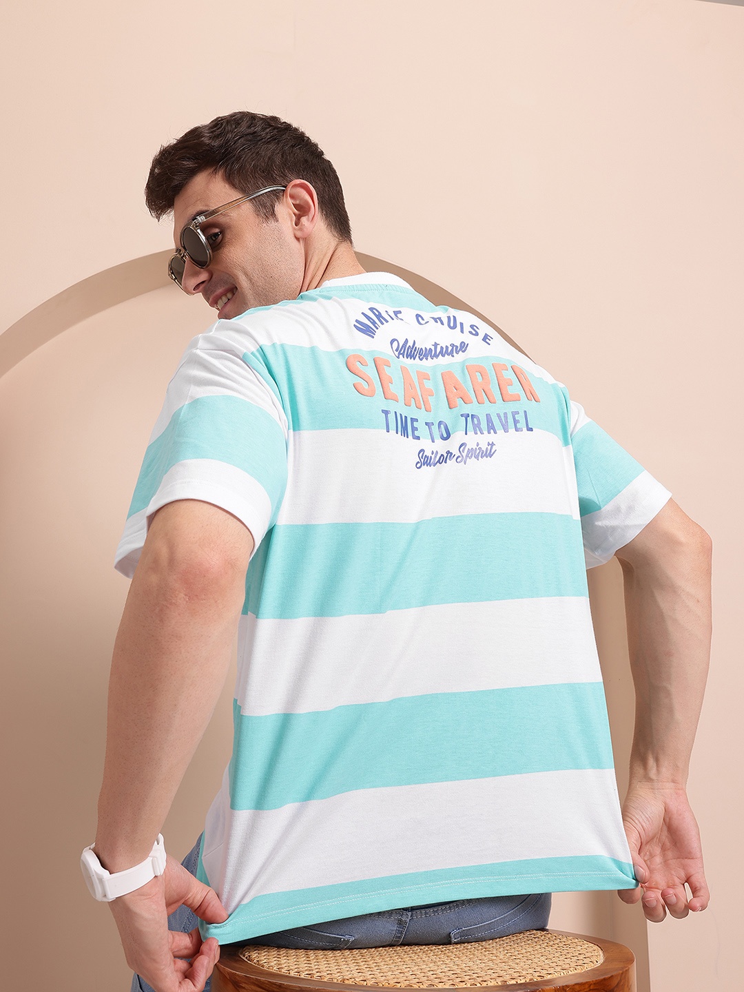 

Mast & Harbour Typography Printed Striped Relaxed Fit T-shirt, White