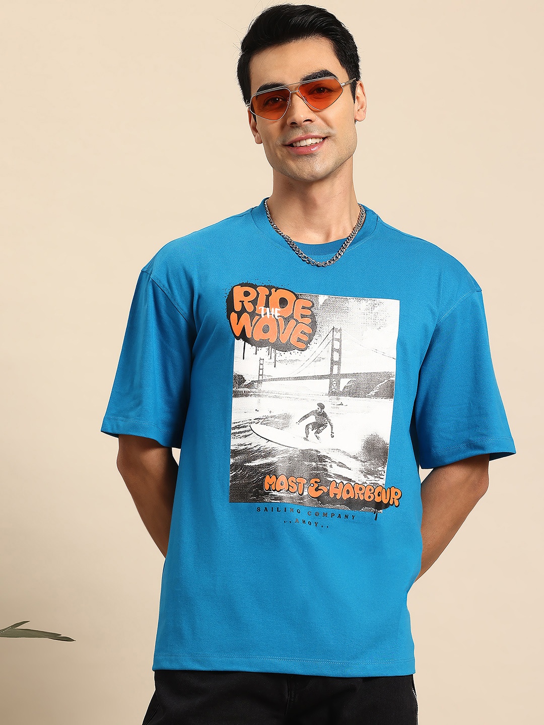 

Mast & Harbour Printed Relaxed T-shirt, Blue