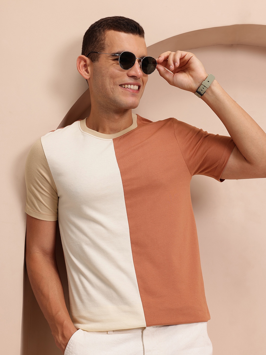 

Mast & Harbour Colourblocked T-shirt, Brown