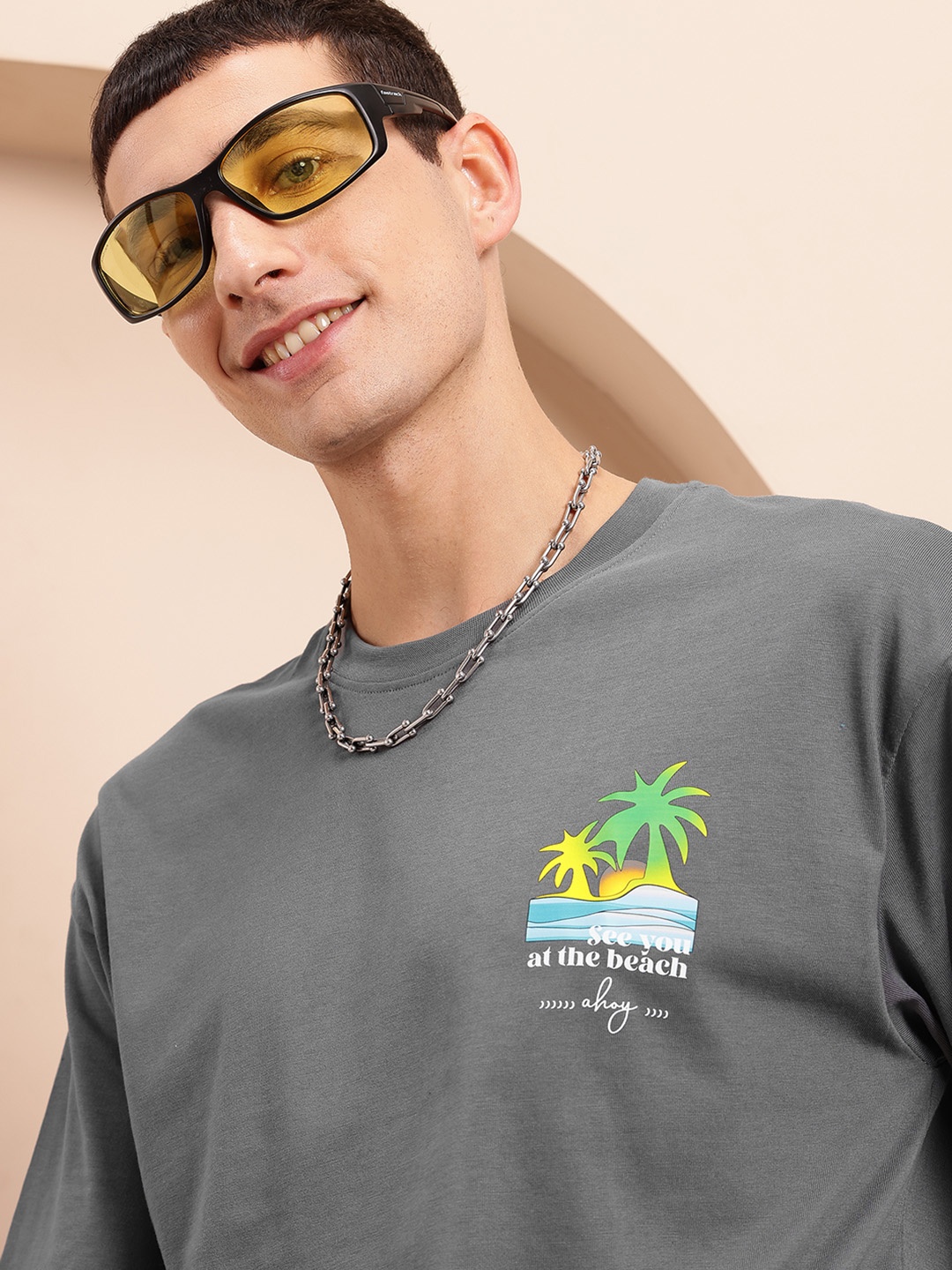 

Mast & Harbour Men Oversized T-shirt, Grey
