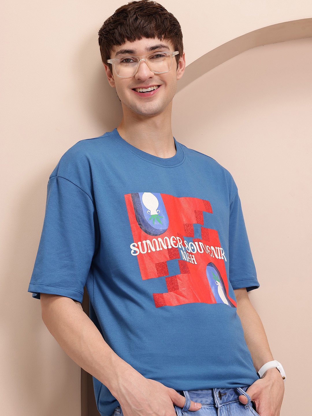 

Mast & Harbour Printed Relaxed T-shirt, Blue