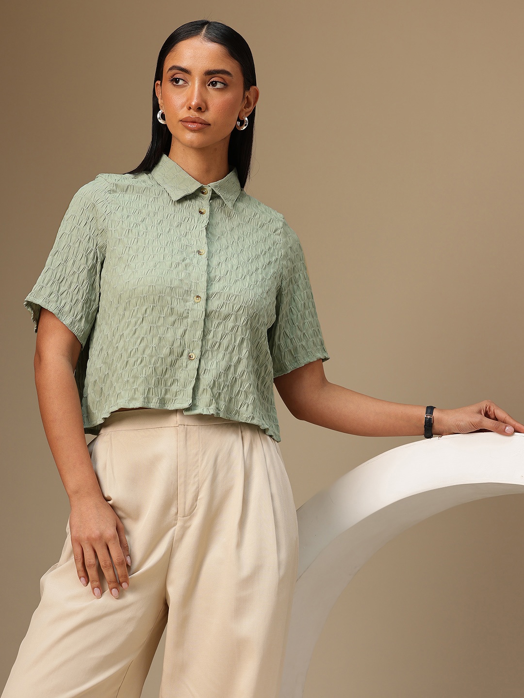 

Chemistry Shirring Detail Boxy Casual Shirt, Green