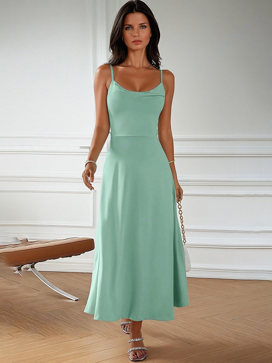 

Kotty Solid Cowl Neck Maxi Dress, Green
