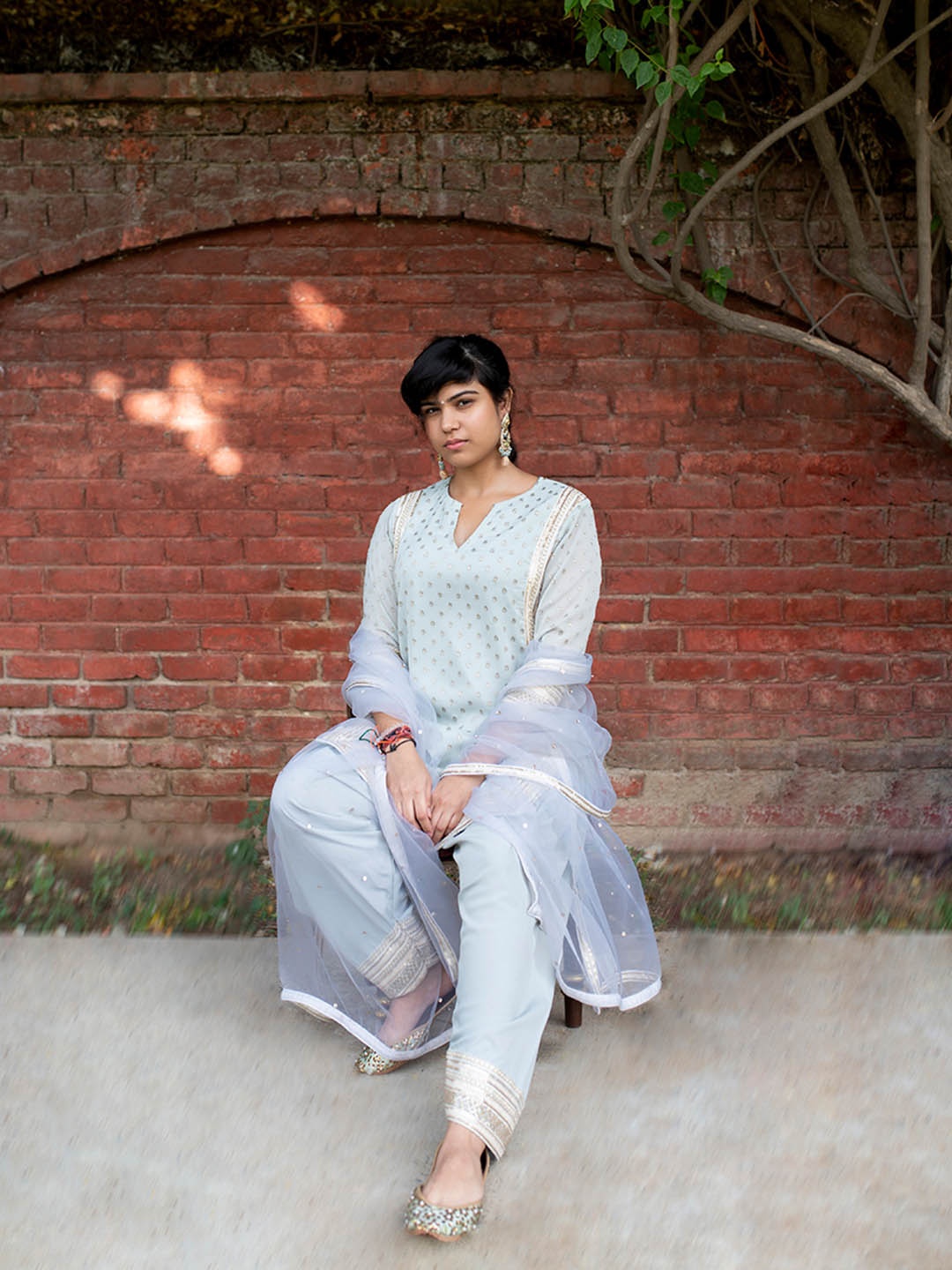 KOVET Floral woven design Notch Neck Georgette Straight Kurta with Salwar & Dupatta, Blue