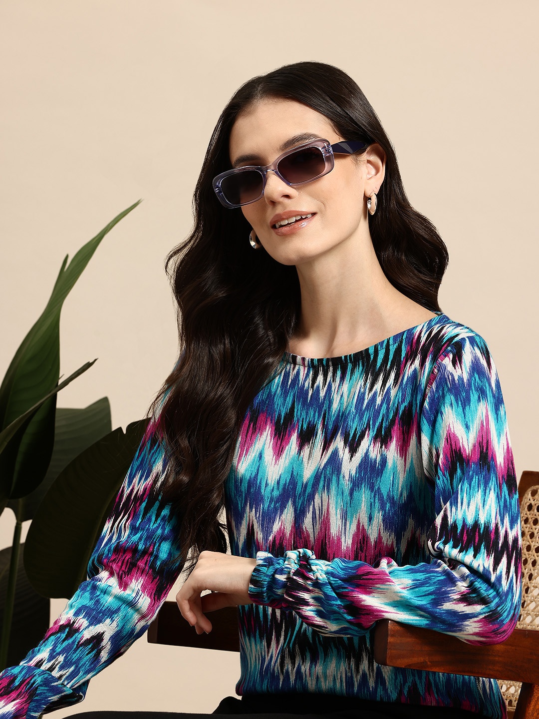 Mast & Harbour Abstract Printed Woollen Pullover, Blue