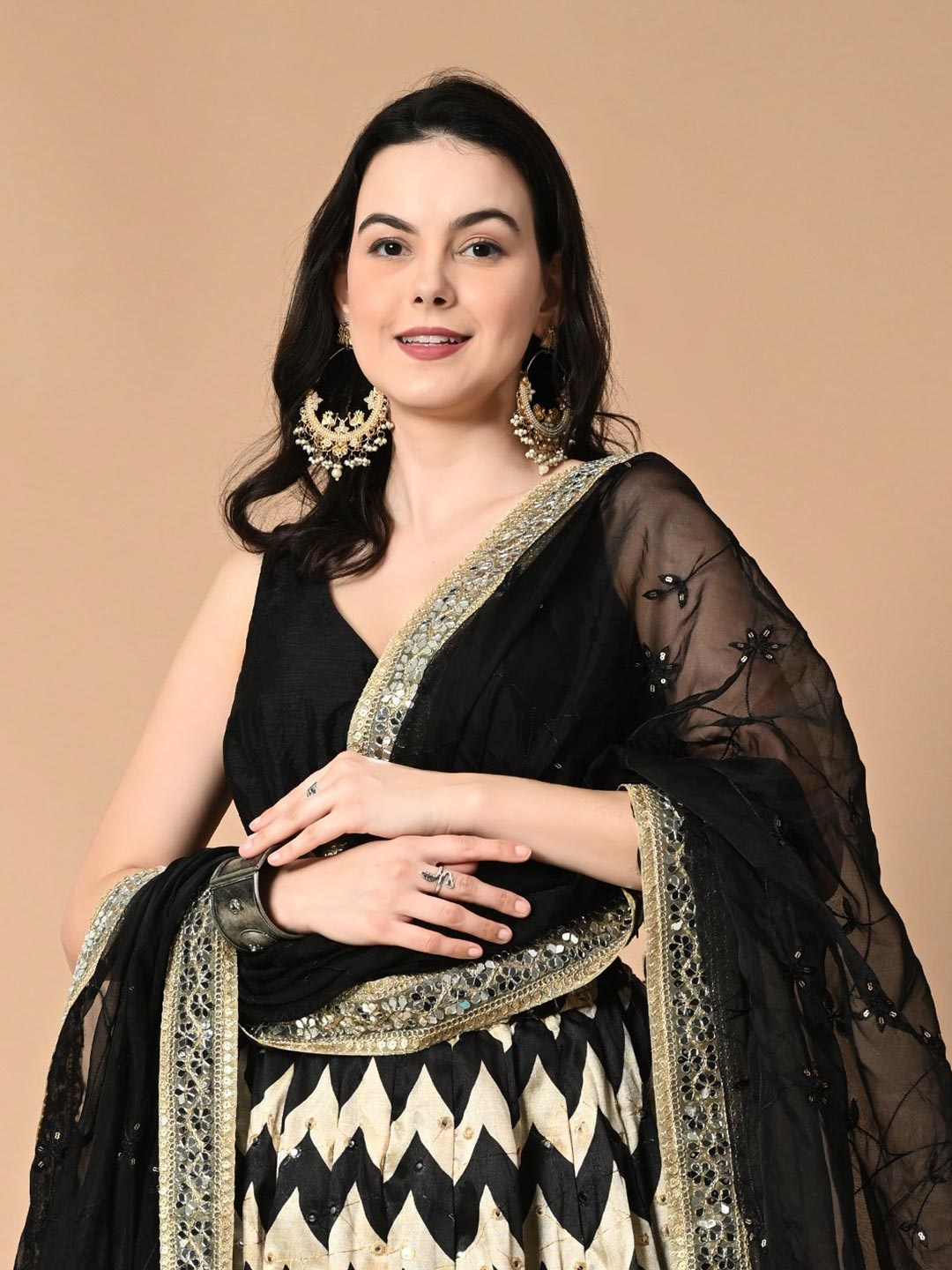 

NIRMOK Women Ready to Wear Lehenga & Blouse With Dupatta, Black