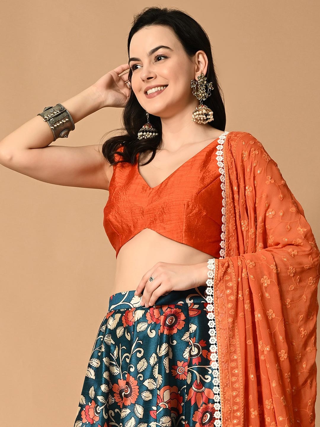 

NIRMOK Women Ready to Wear Lehenga & Blouse With Dupatta, Orange