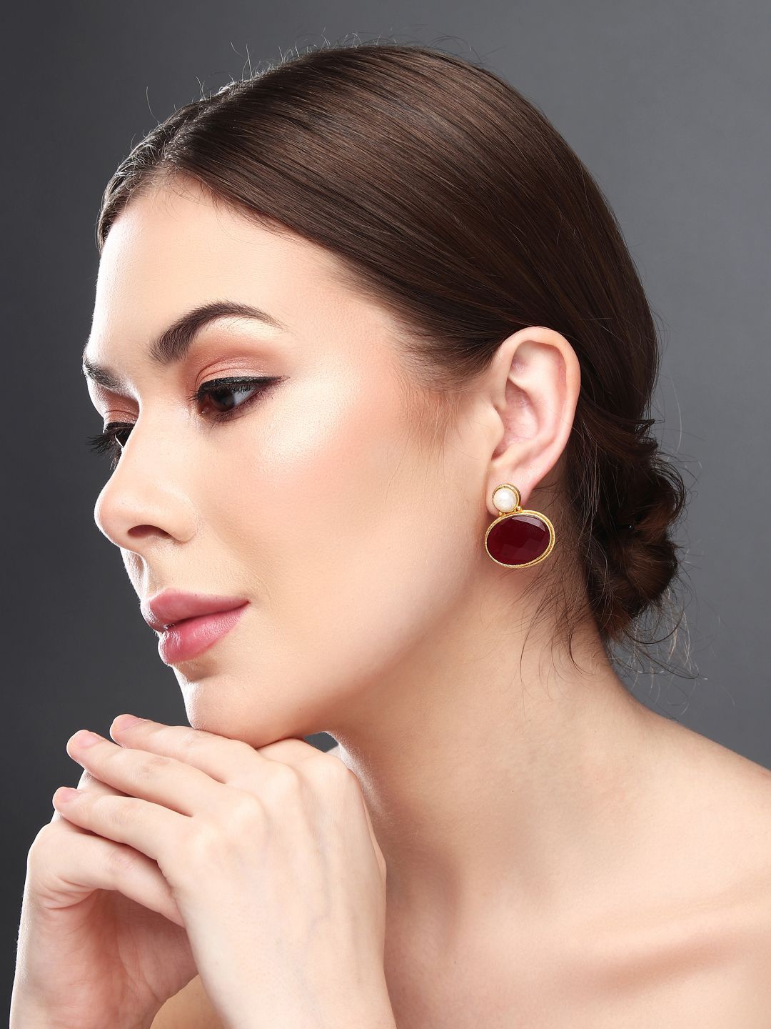 

Anvik Gold Plated Beaded Contemporary Studs, Red