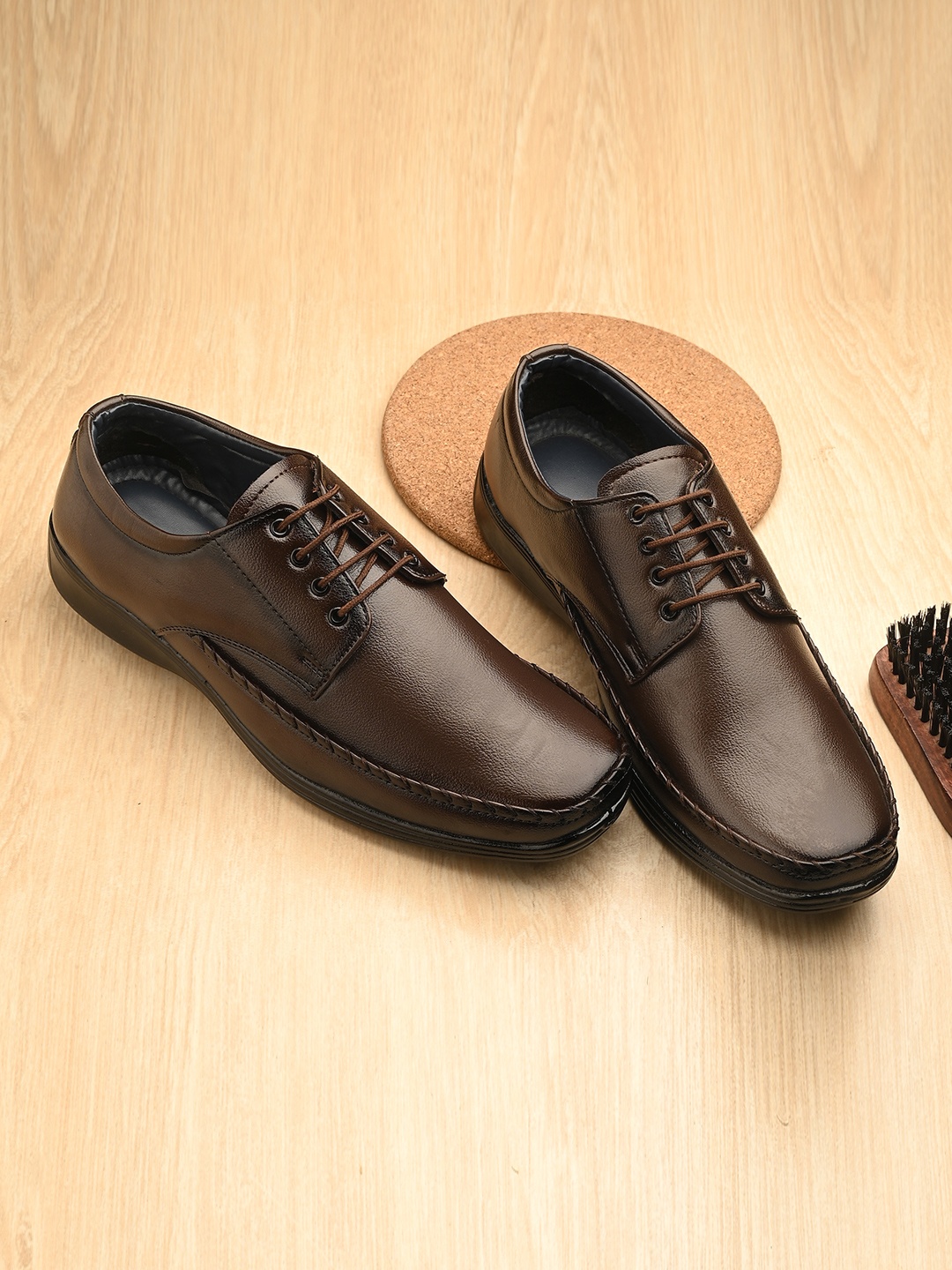 Azzaro Black Men Textured Formal Derby Lace-Ups Formal Shoes, Brown