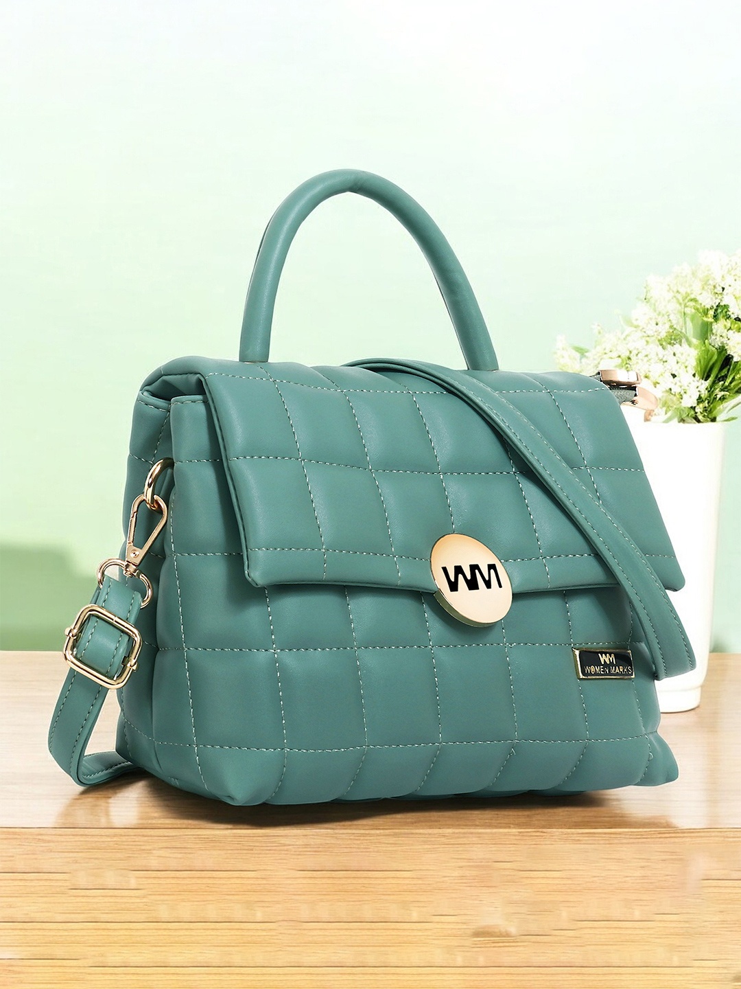 

WOMEN MARKS Solid Textured Sling Bag, Green