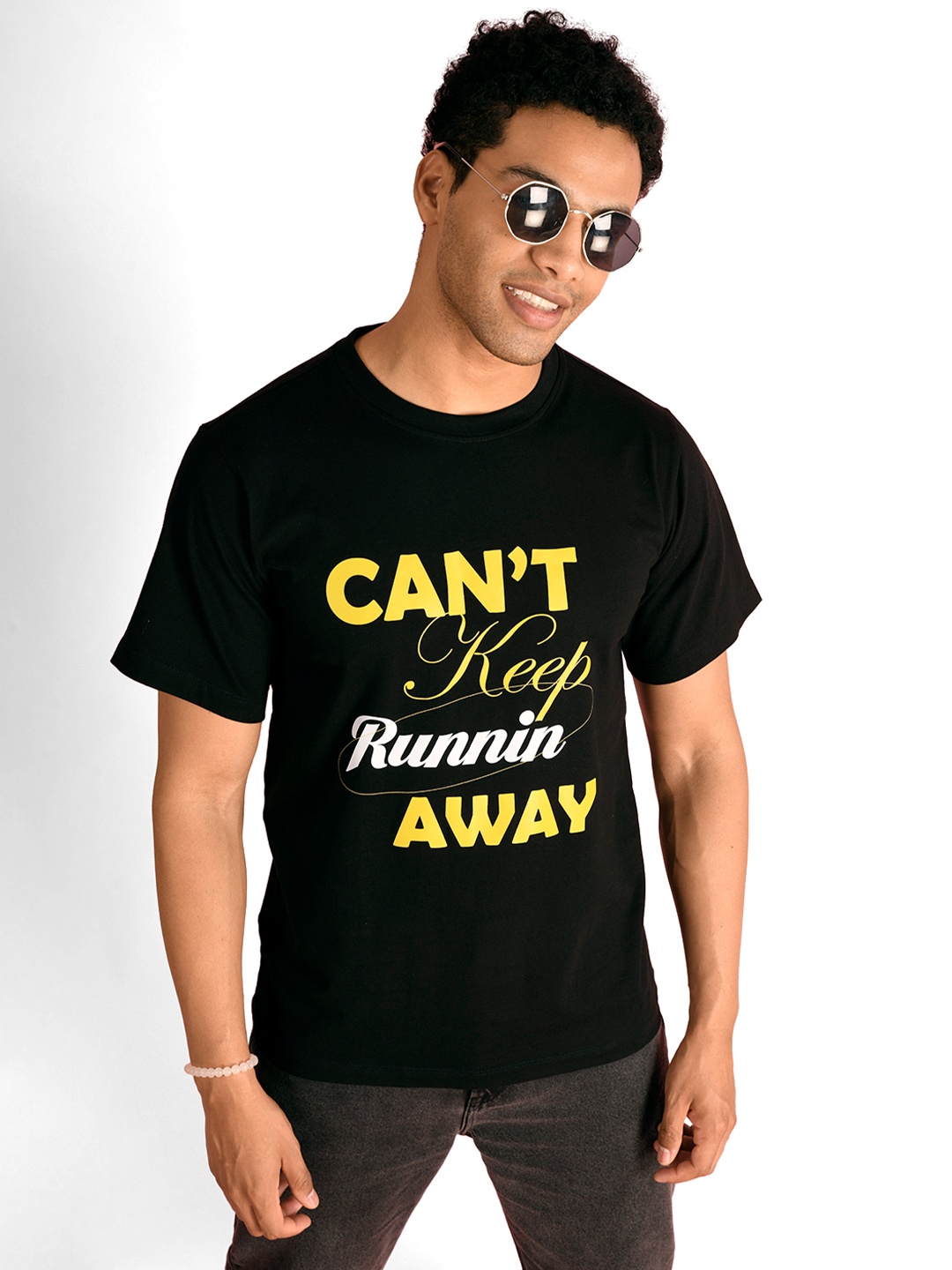 

IVOC Men Typography Printed Round Neck Cotton T-shirt, Black