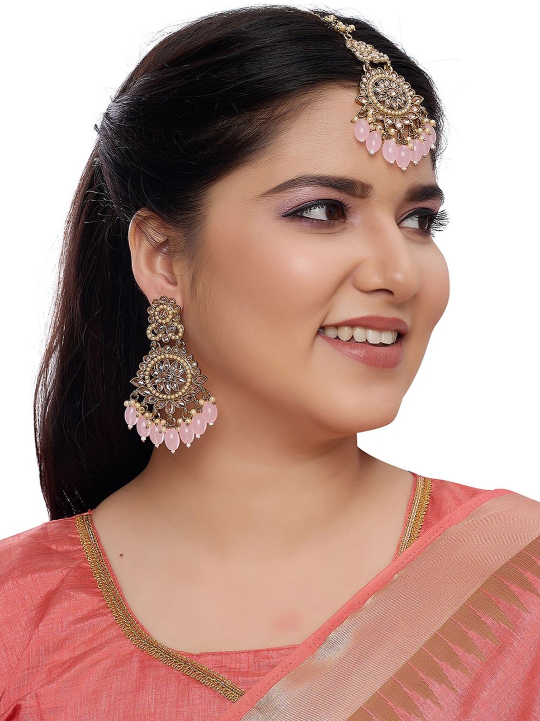 

Rhymee Gold-Plated Kundan Stone-Studded & Beaded Jewellery Set