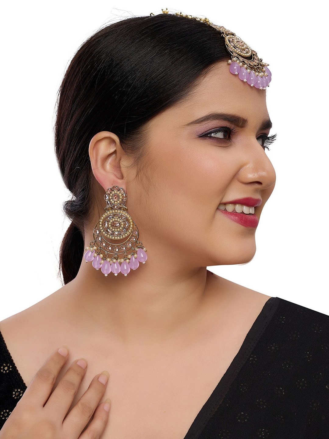 

Rhymee Gold-Plated Pearl Stone Studded & Beaded Jewellery Set, Purple
