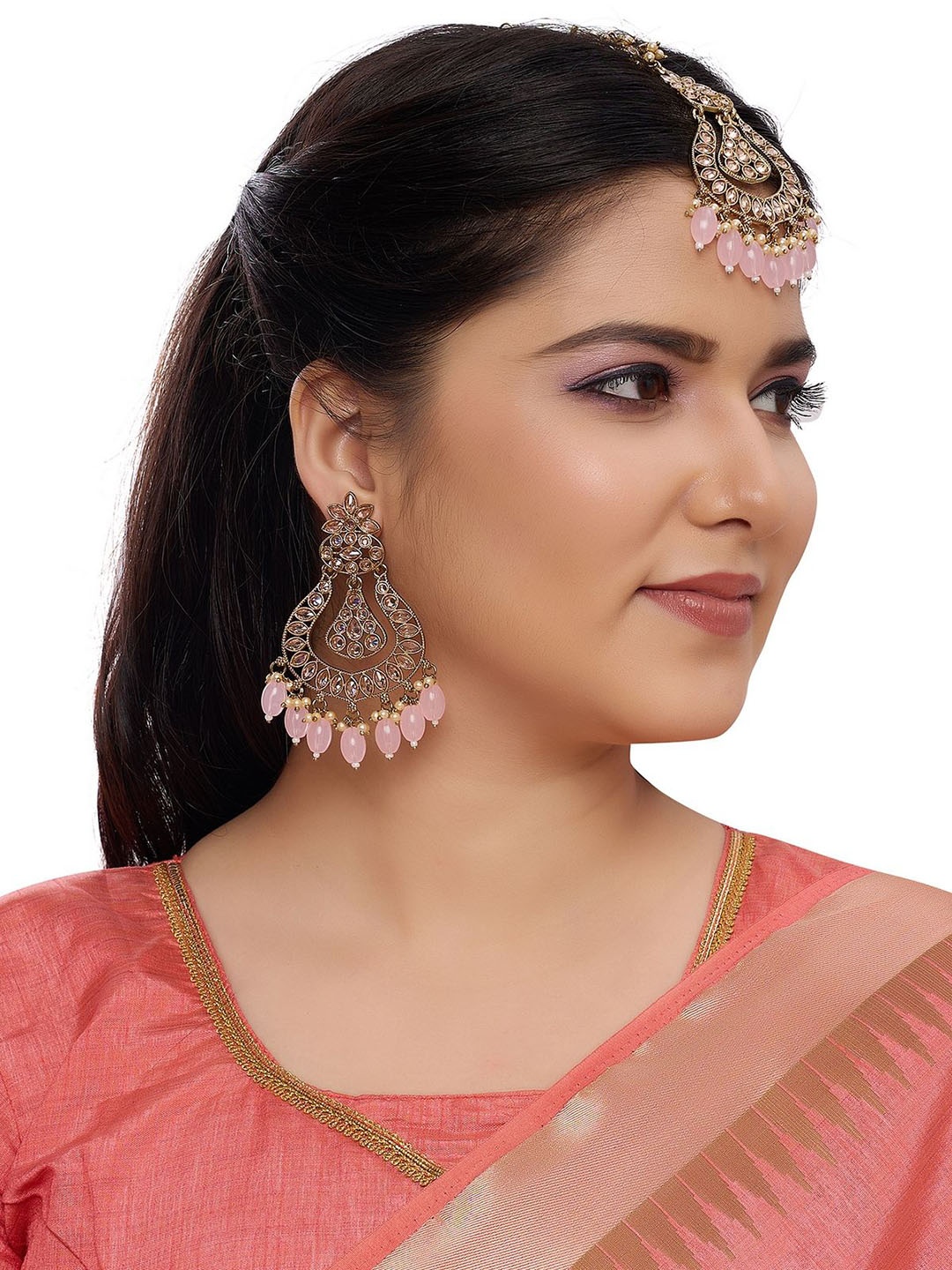 

Rhymee Gold-Plated Kundan-Studded & Beaded Jewellery Set