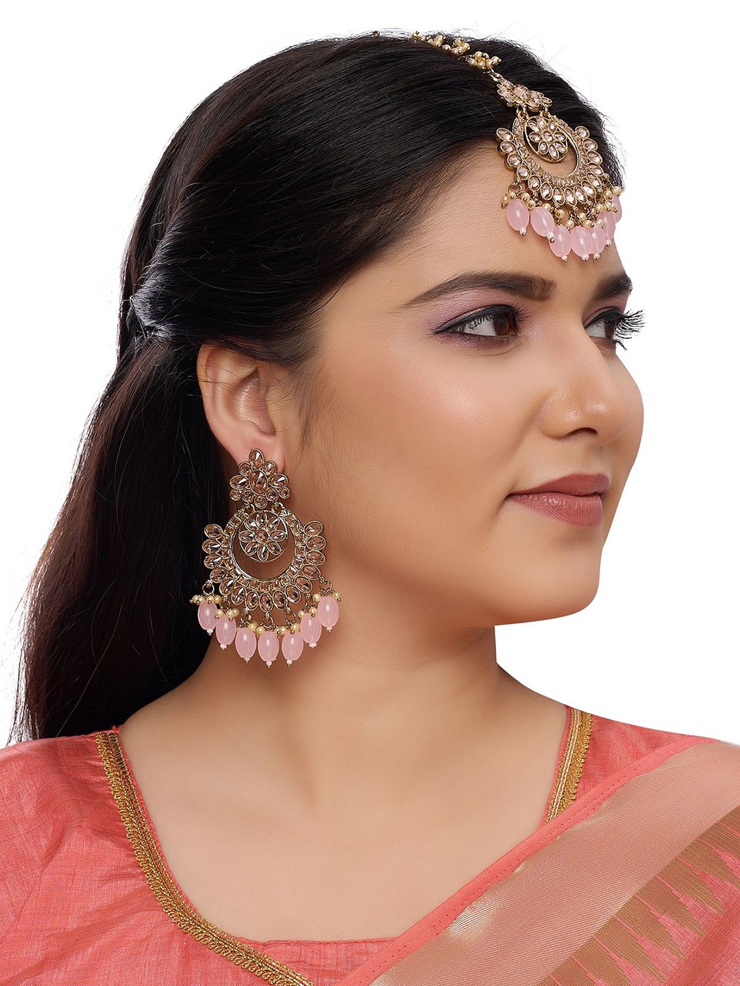 

Rhymee Gold-Plated Kundan Stone-Studded & Beaded Jewellery Set