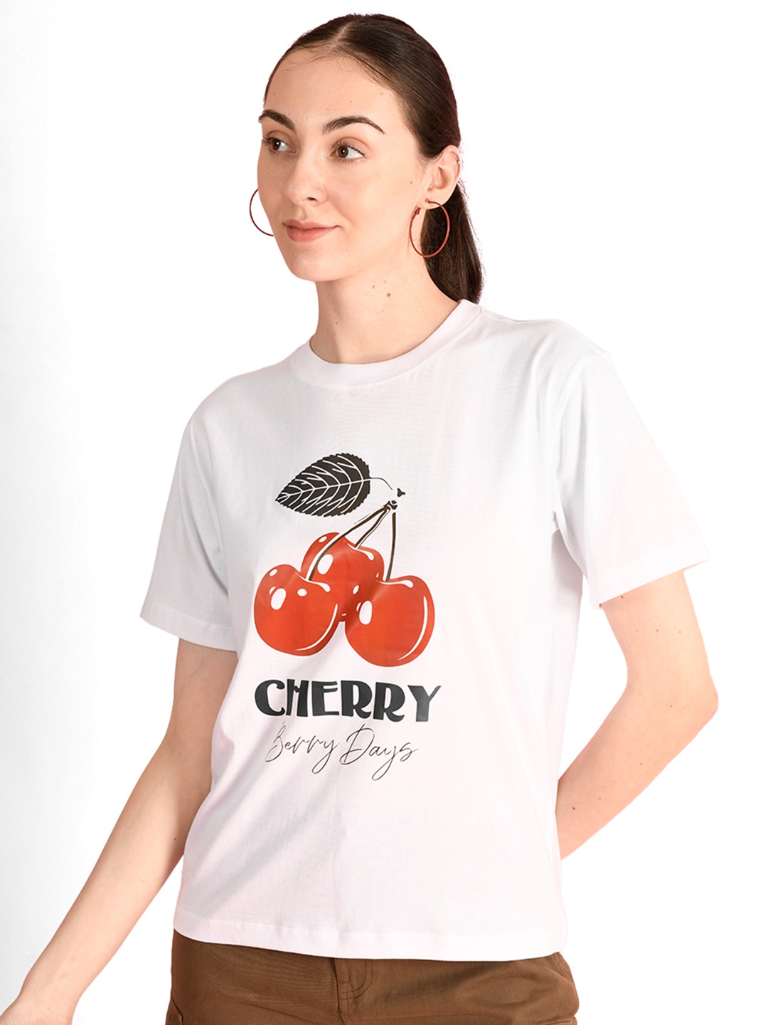 

IVOC Women Typography Printed Round Neck Cotton T-shirt, White