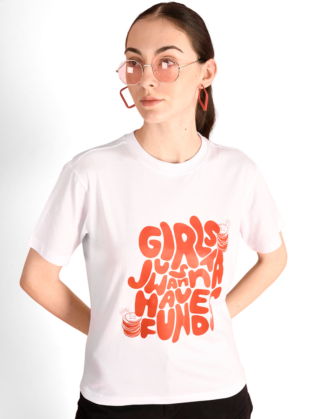 

IVOC Women Typography Printed Round Neck Cotton T-shirt, White