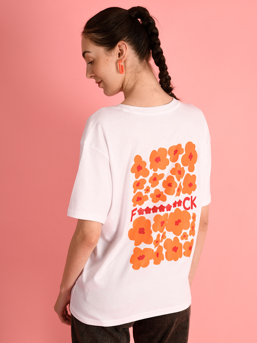 

Bene Kleed Women Typography Printed Round Neck Cotton Oversized T-shirt, White