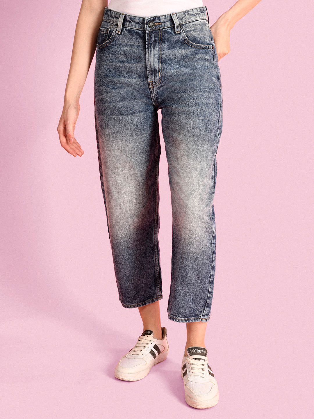 

Bene Kleed Women Classic Mom Fit High-Rise Heavy Fade Jeans, Grey