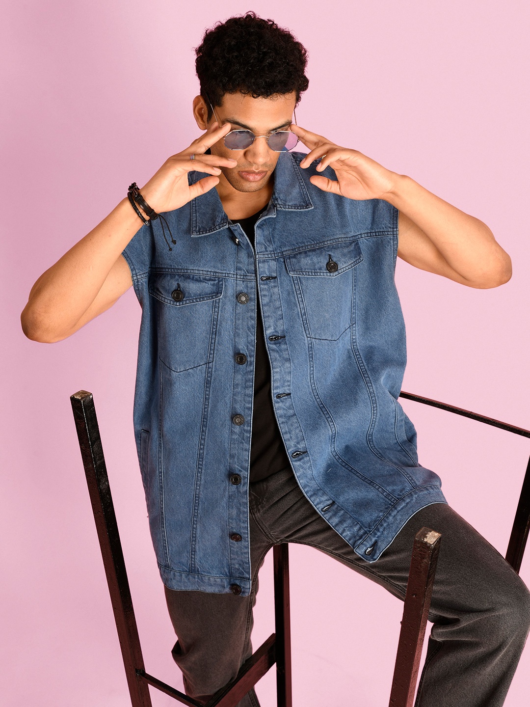 

Bene Kleed Men Solid Pure Cotton Oversized Denim Jacket, Blue