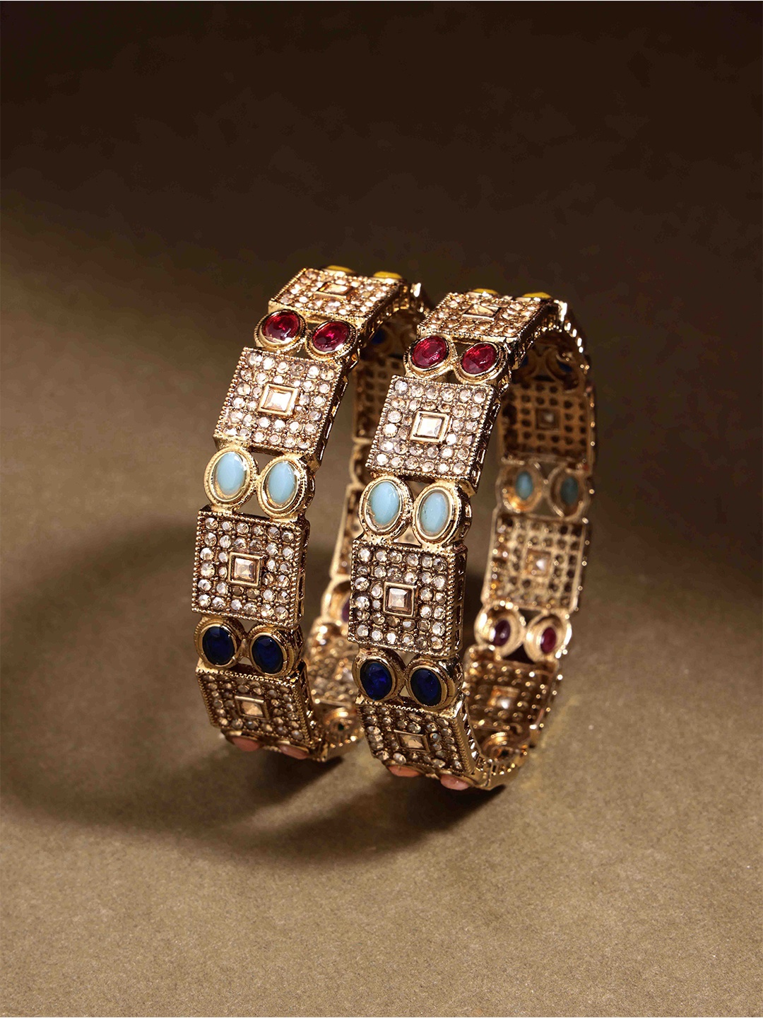 

PANASH Set Of 2 Gold-Plated American Diamond Stone Studded Bangles