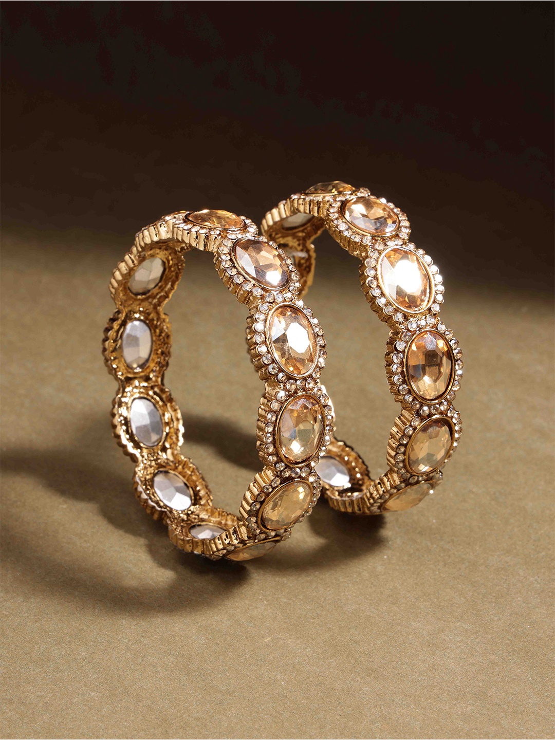 

PANASH Set Of 2 Gold-Plated American Diamond-Studded Bangles