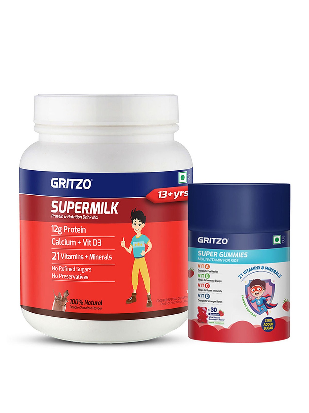 

Gritzo SuperMilk Daily Nutrition Teen Athletes With Super Gummies -1kg- Double Chocolate, Brown