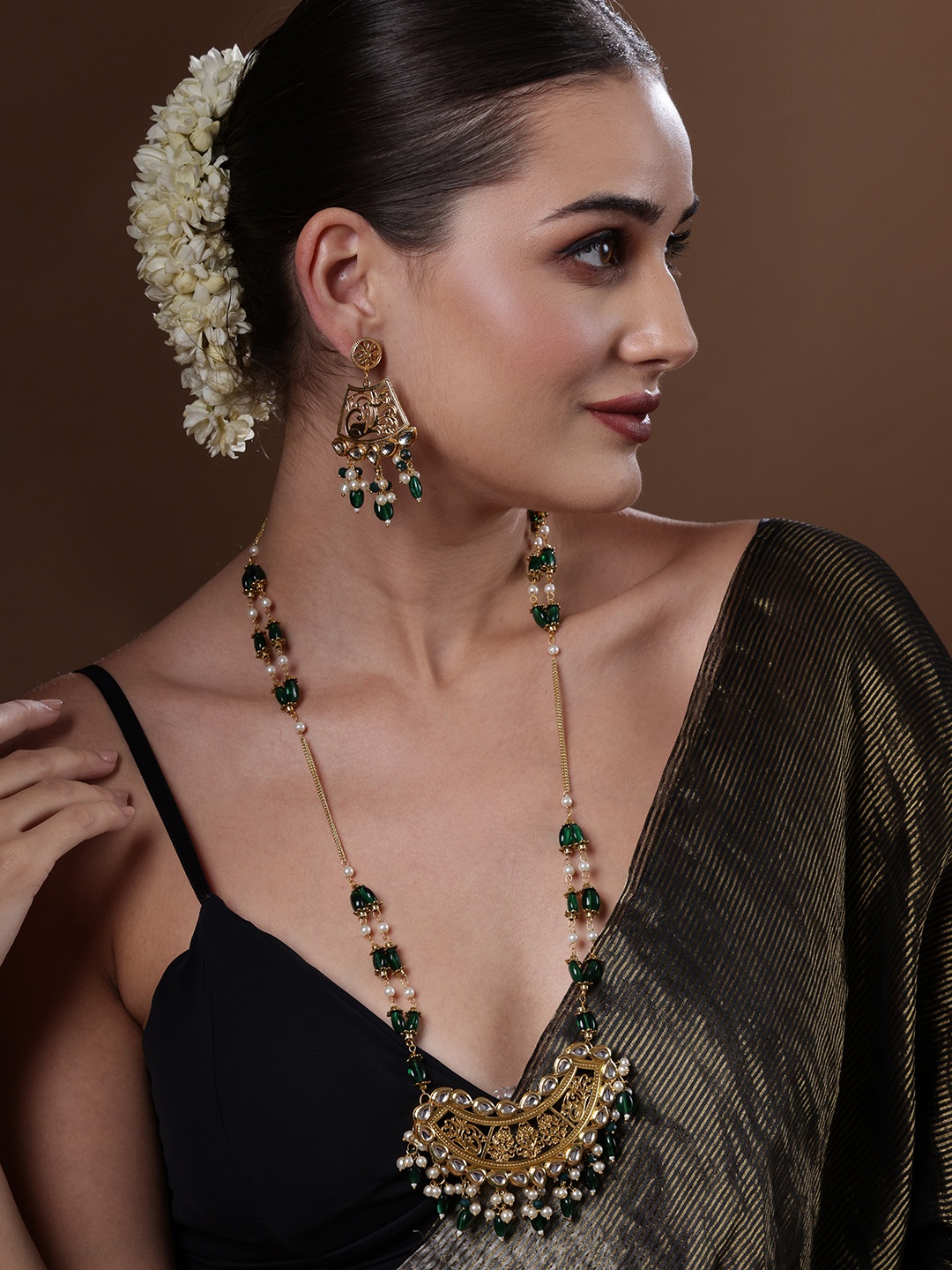 

PANASH Gold-Plated Kundan Studded & Beaded Necklace and Earrings
