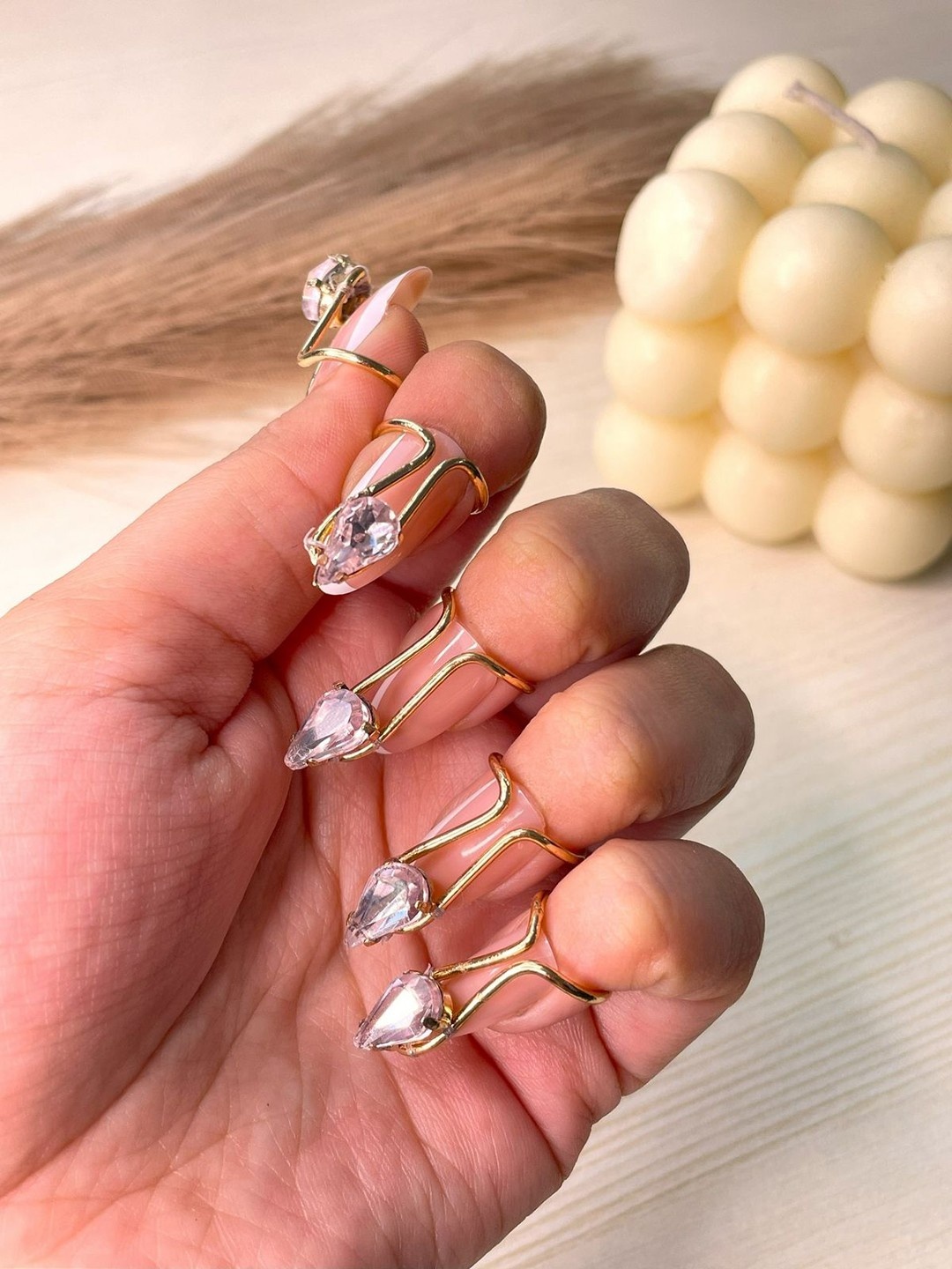 

ISHKAARA Set Of 10 Gold-Plated Crystals-Studded Nail Ring