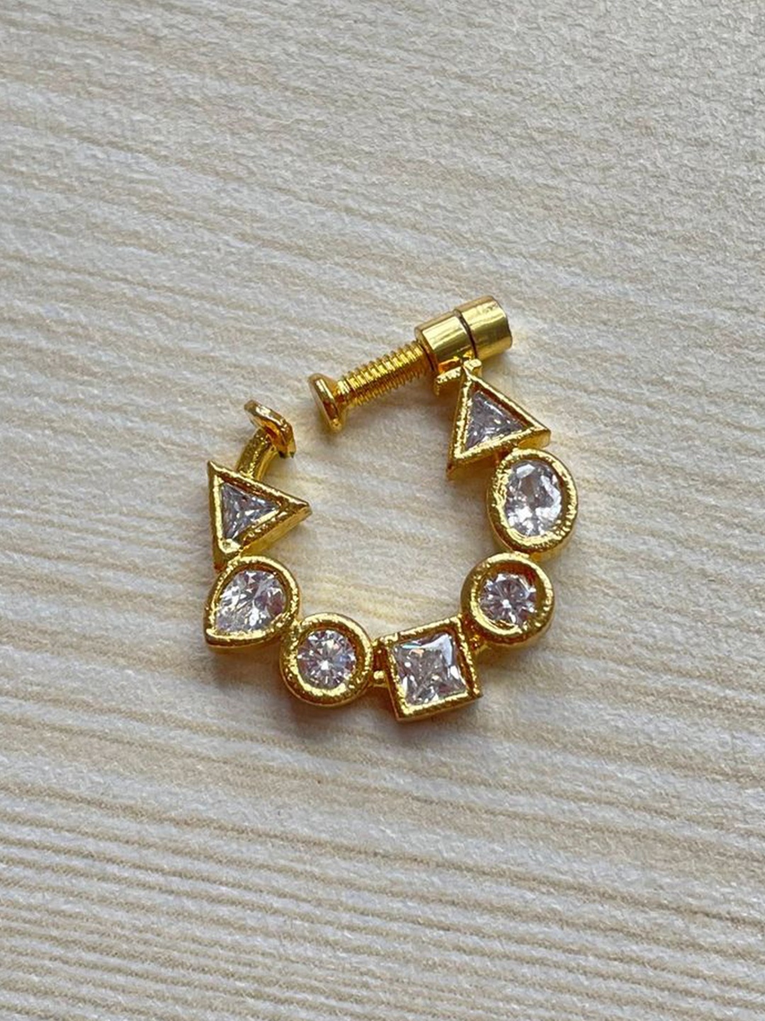 

ISHKAARA Gold-Plated Stone Studded & Beaded Ring Nosepin