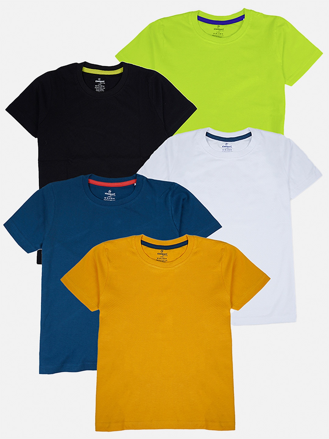 

KiddoPanti Boys Pack Of 5 Solid Round Neck Cotton T-Shirts, Green