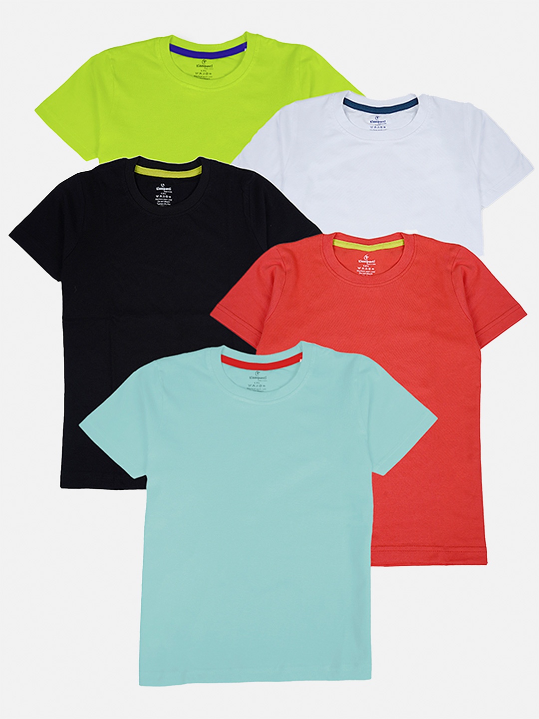 

KiddoPanti Boys Pack Of 5 Solid Round Neck Cotton T-Shirts, Green