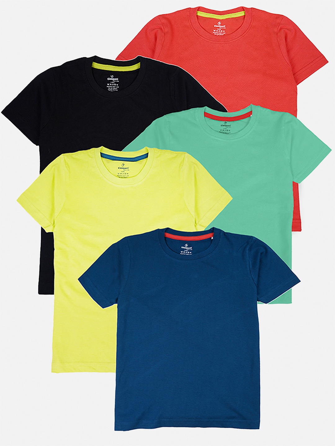 

KiddoPanti Boys Pack Of 5 Solid Round Neck Cotton T-Shirts, Green