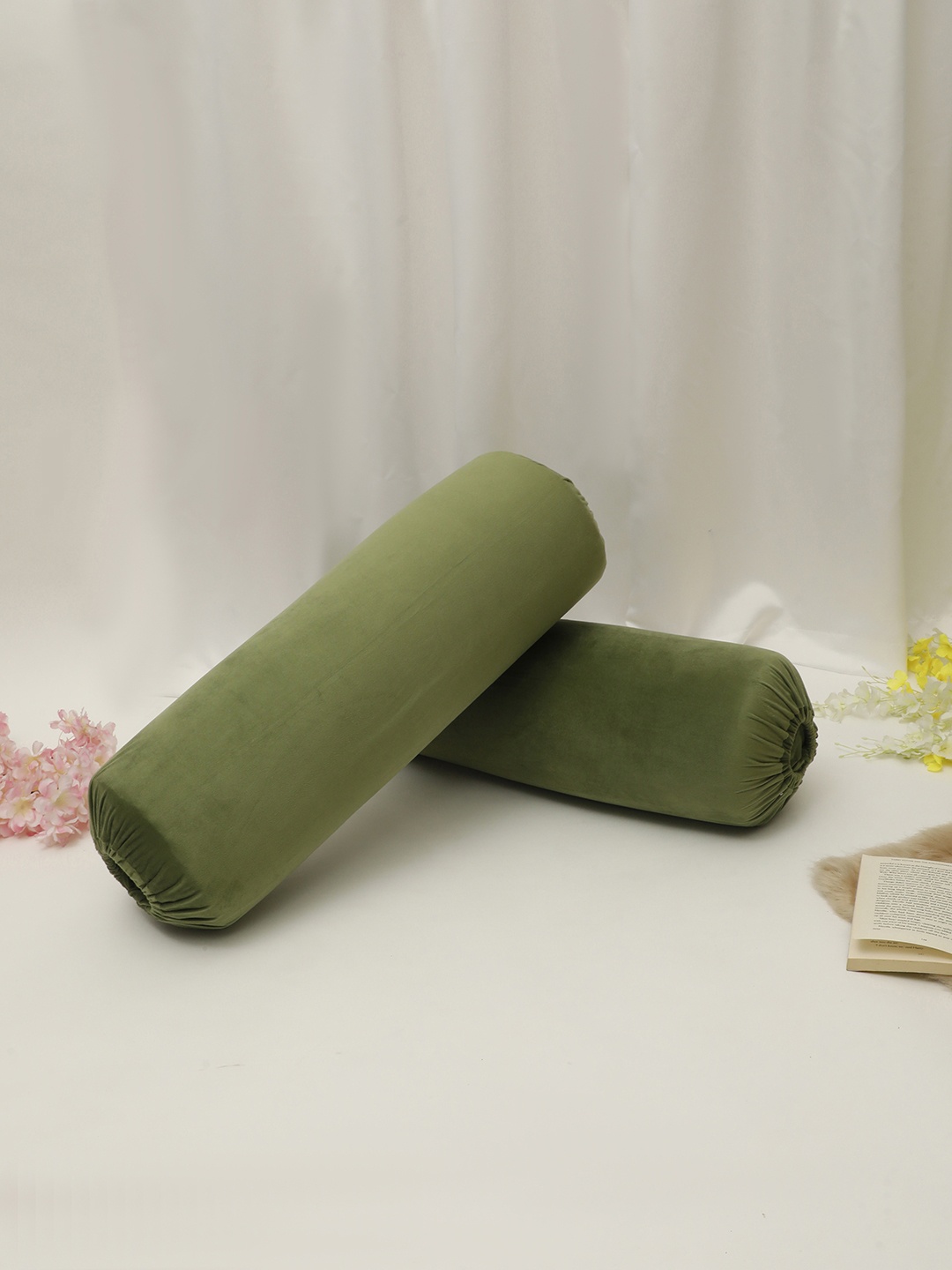 

THE CONVERSION 2 Pieces Green Velvet Bolster Covers