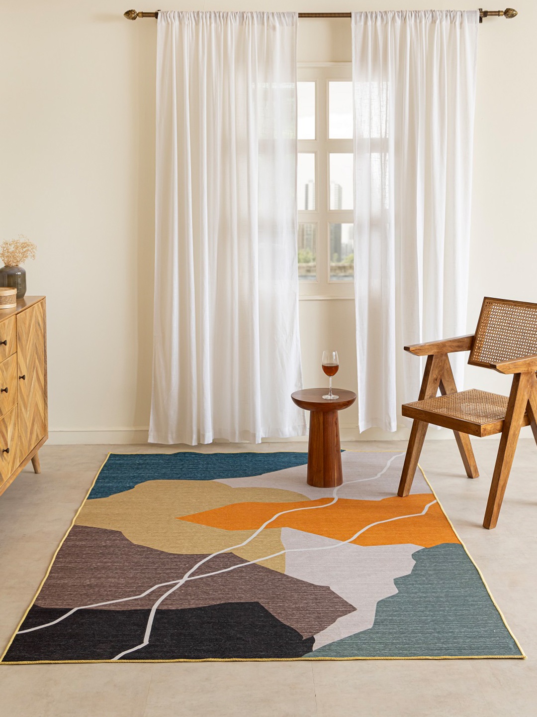 

HOMEMONDE Blue & White Abstract Printed Anti-Skid Carpet