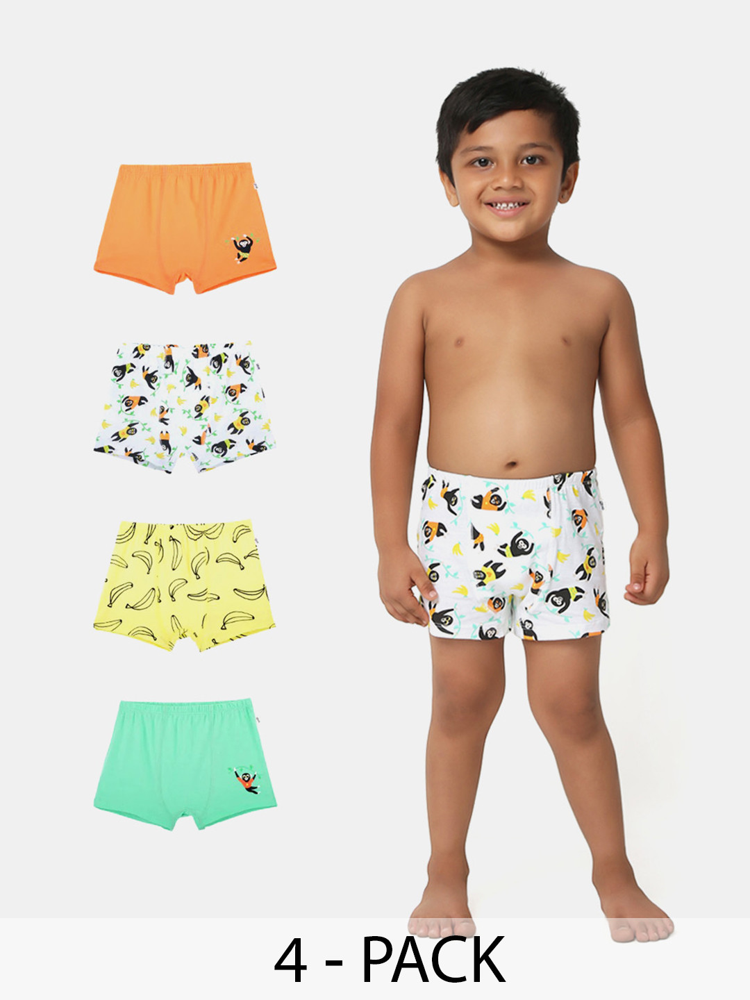 

You Got Plan B Boys Pack Of 4 Printed Pure Cotton BoxersBB-MonkeyTime: 2-4, White