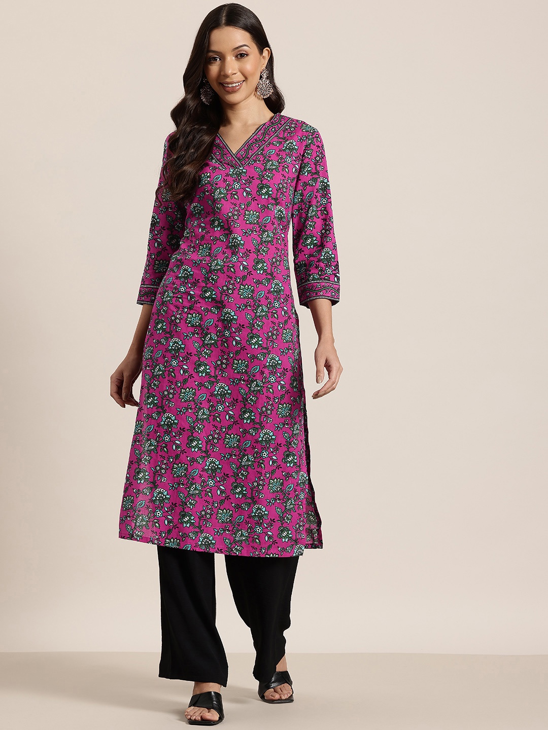 

HERE&NOW Women Floral Printed Kurta, Rose