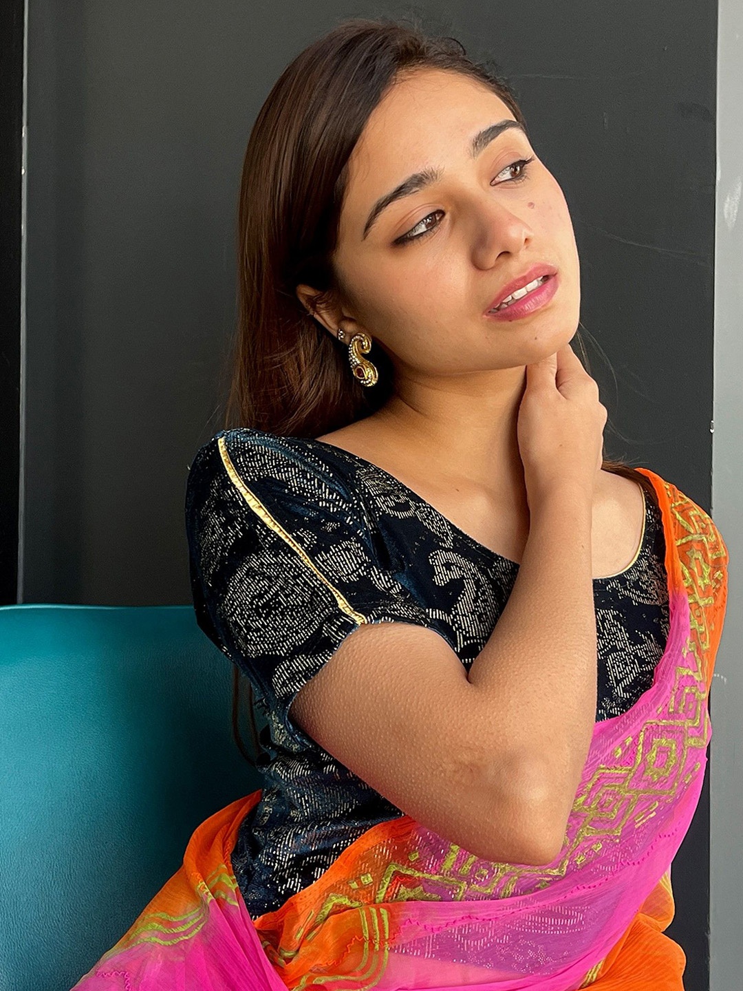 

Bindigasm's Advi Women Embellished Saree Blouse, Navy blue
