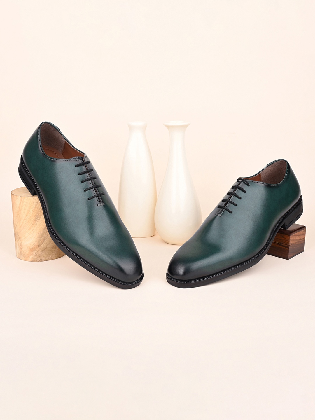 

LOUIS STITCH Men Seaweed Green Formal Wholecut Lace-Up Derby Shoes