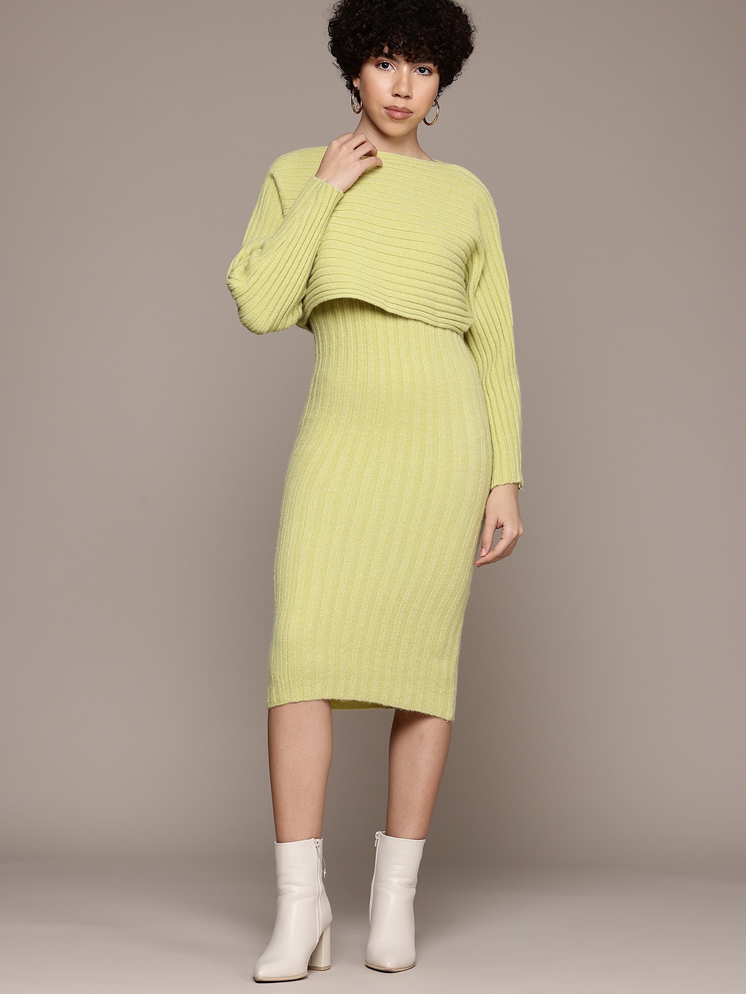 

Roadster Woollen Bodycon Dress With Top, Lime green