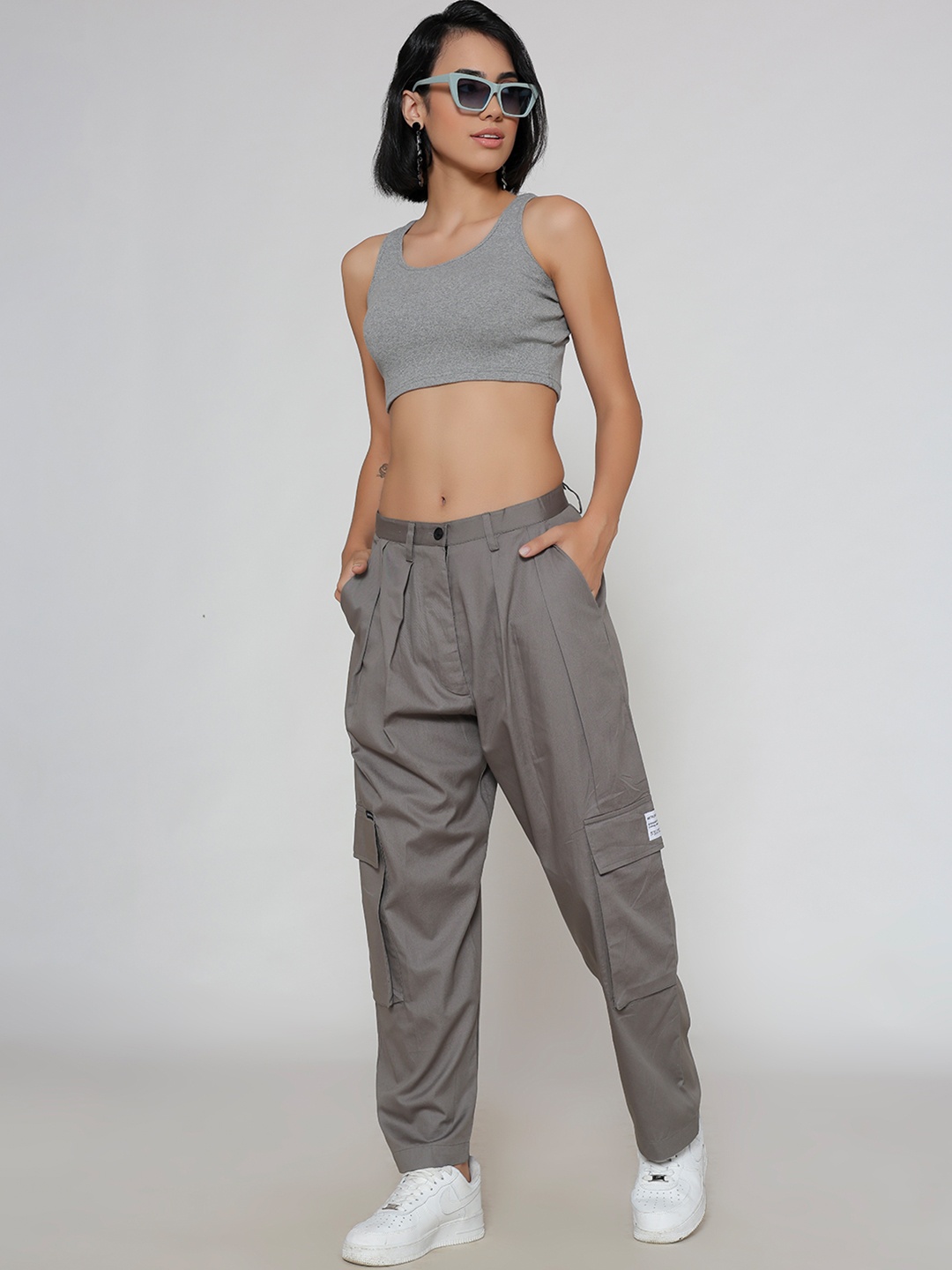 

Lounge Dreams Women Relaxed Loose Fit Cargos Trousers, Grey