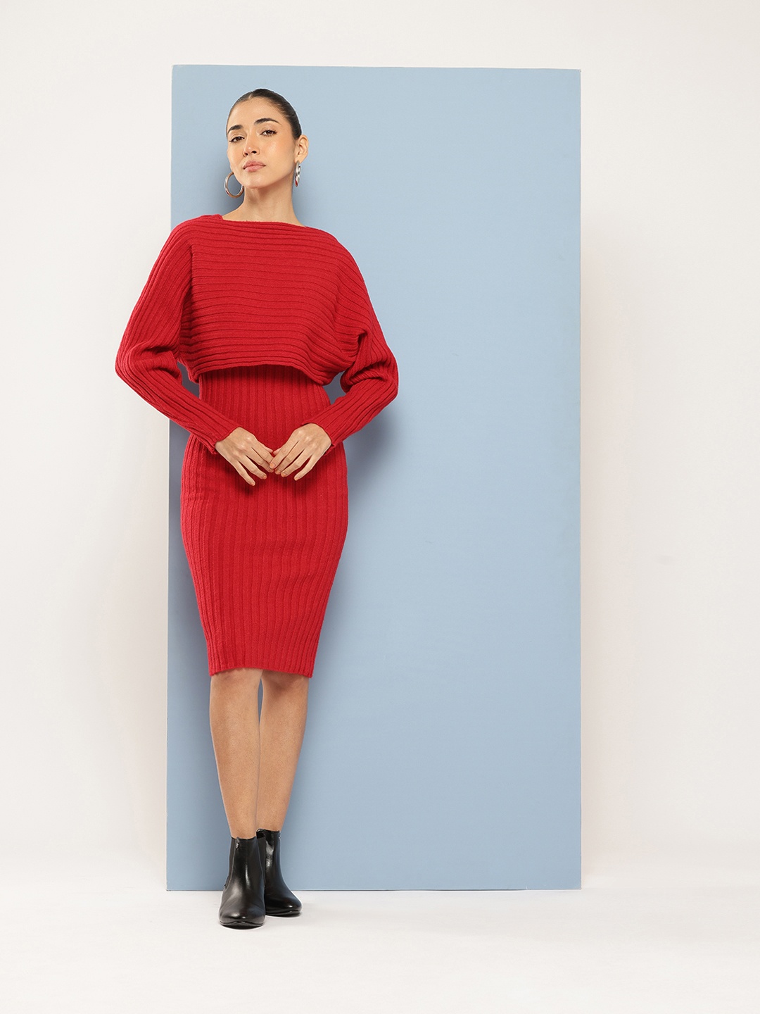 

Chemistry Woollen Sheath Dress with Top, Red