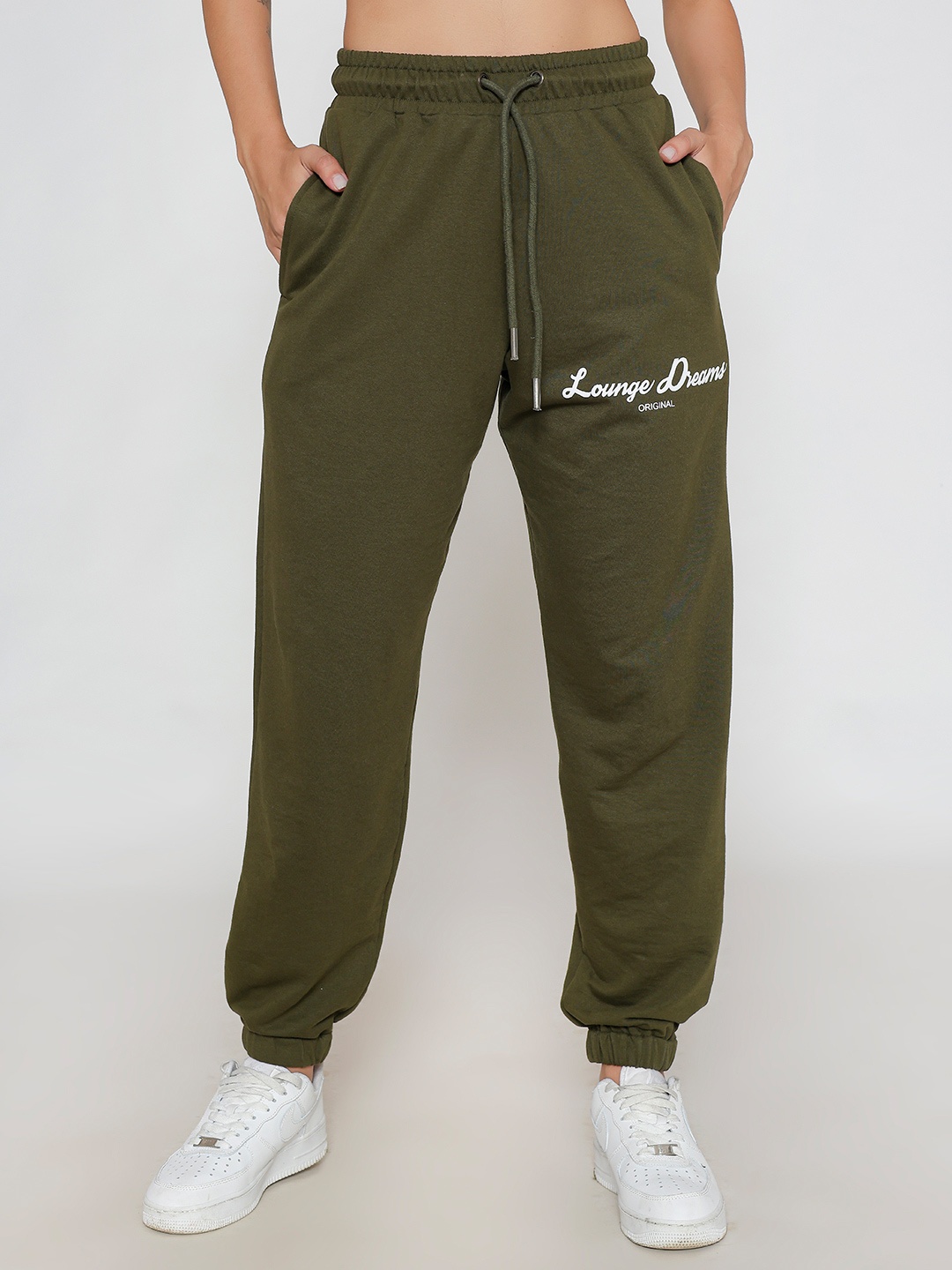 

Lounge Dreams Women Cotton Mid-Rise Joggers, Olive