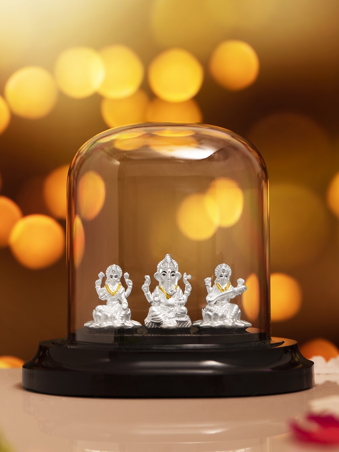 

Zavya Silver Toned Ganesha With Laxmi & Saraswathi 92.5 Sterling Silver Idol Showpiece