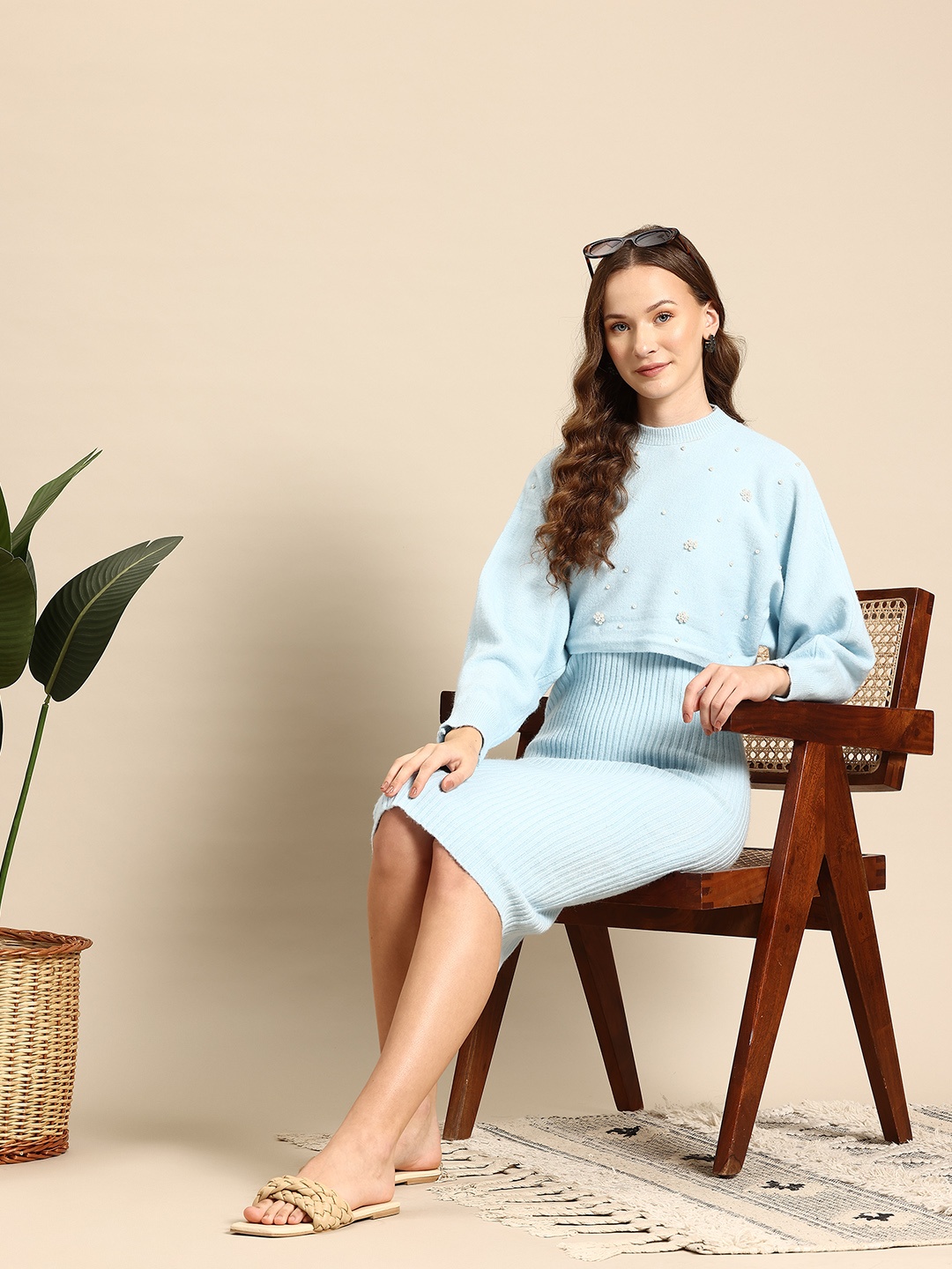 

Mast & Harbour Two Piece Woollen Sheath Dress, Blue