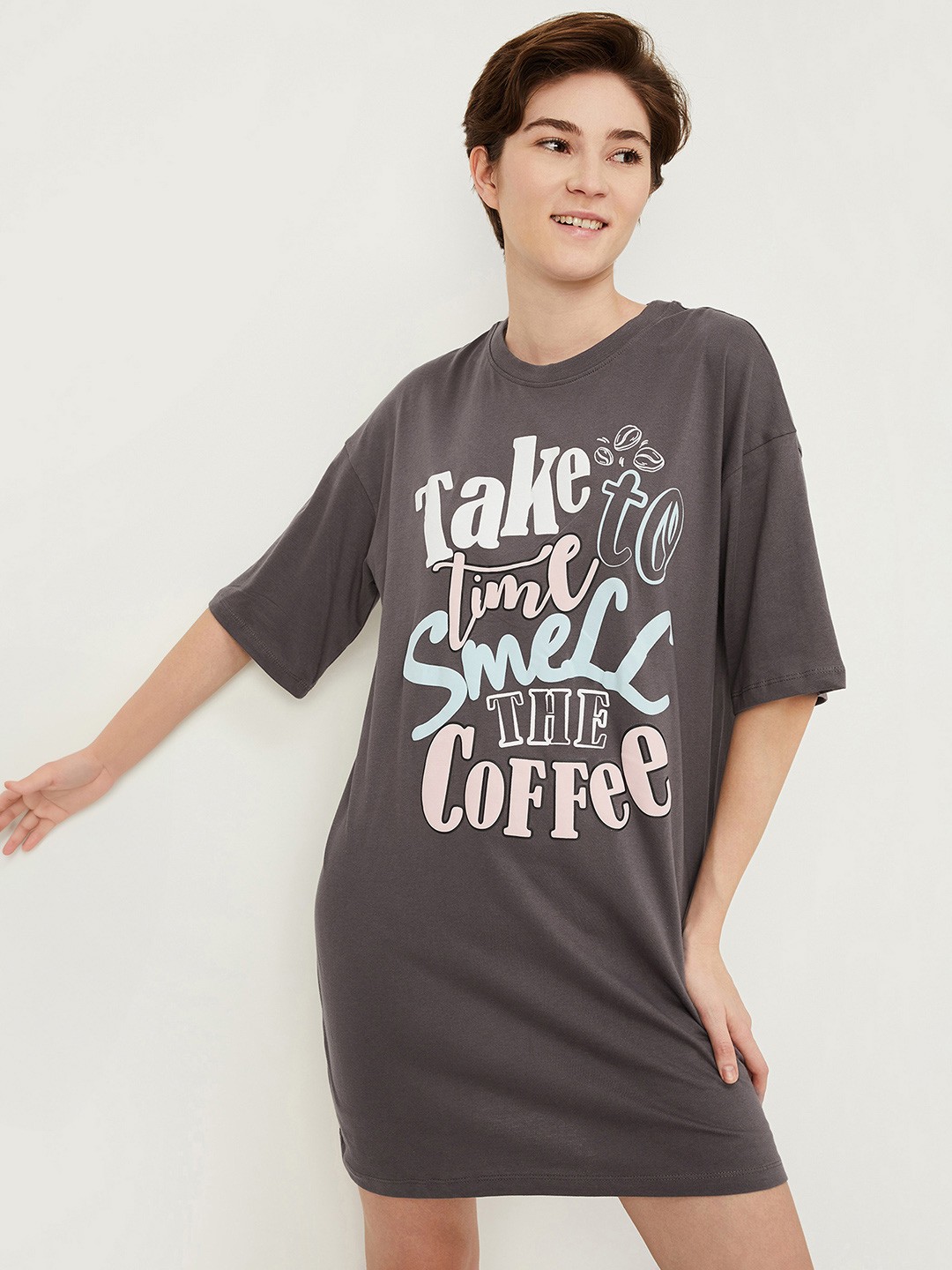

max Women Pure Cotton Nightdress, Grey
