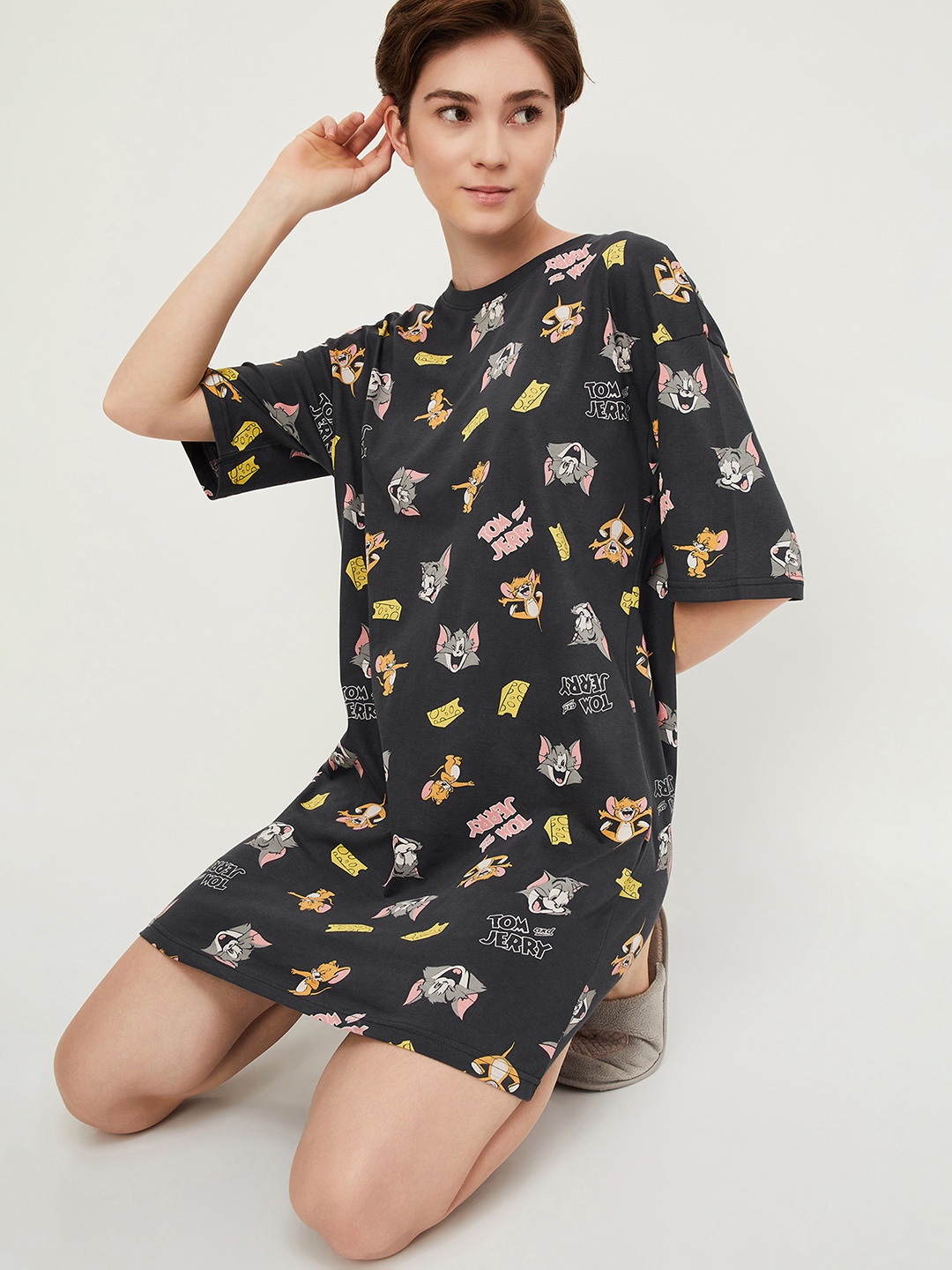 

max Women Pure Cotton Cartoon Characters Printed Nightdress, Blue