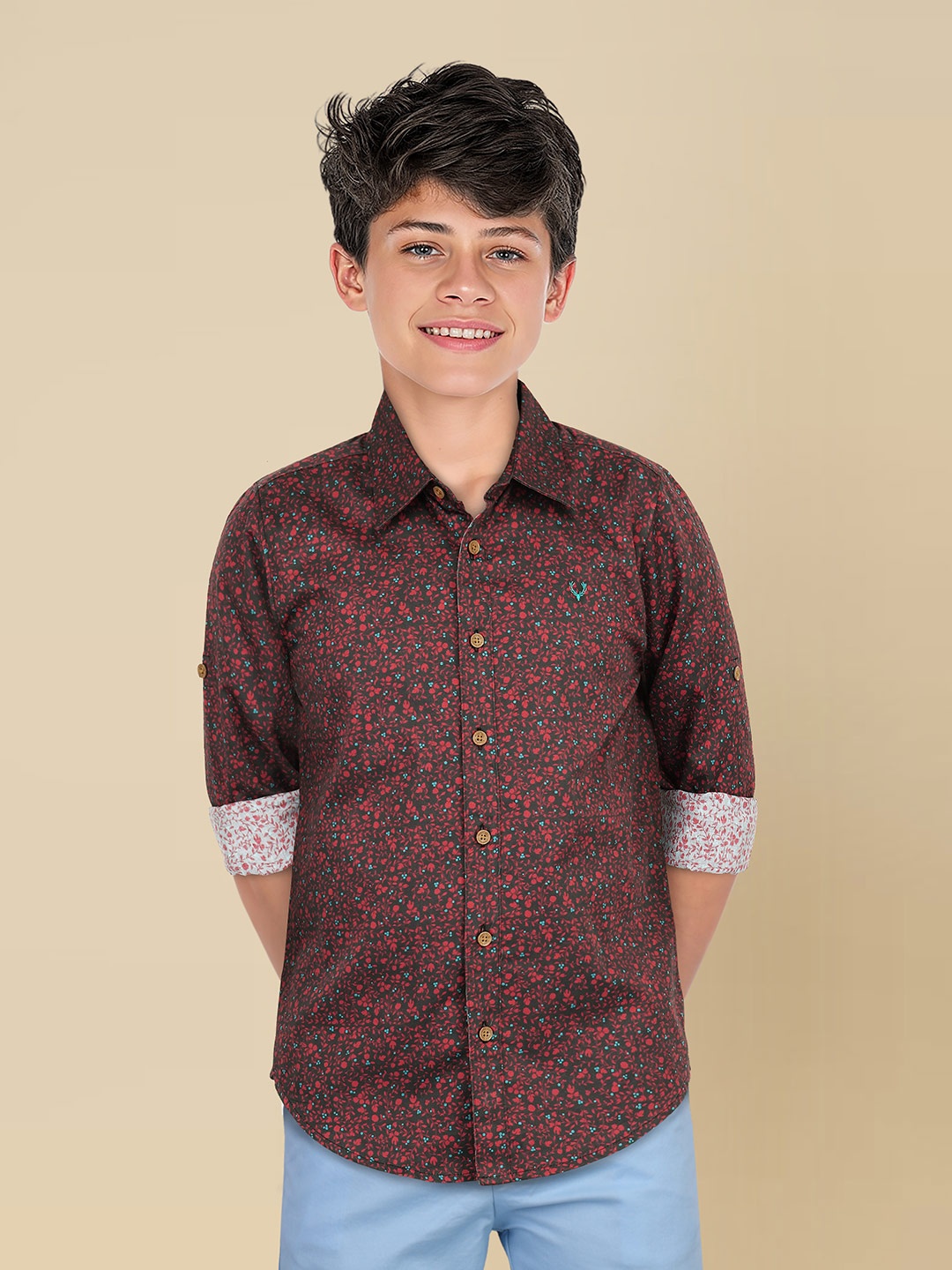 

Allen Solly Junior Boys Spread Collar Floral Printed Cotton Casual Shirt, Maroon
