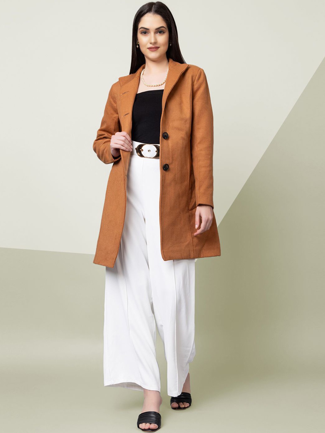 

The Roadster Lifestyle Co. Women Solid Woollen Single Breasted Overcoat, Tan